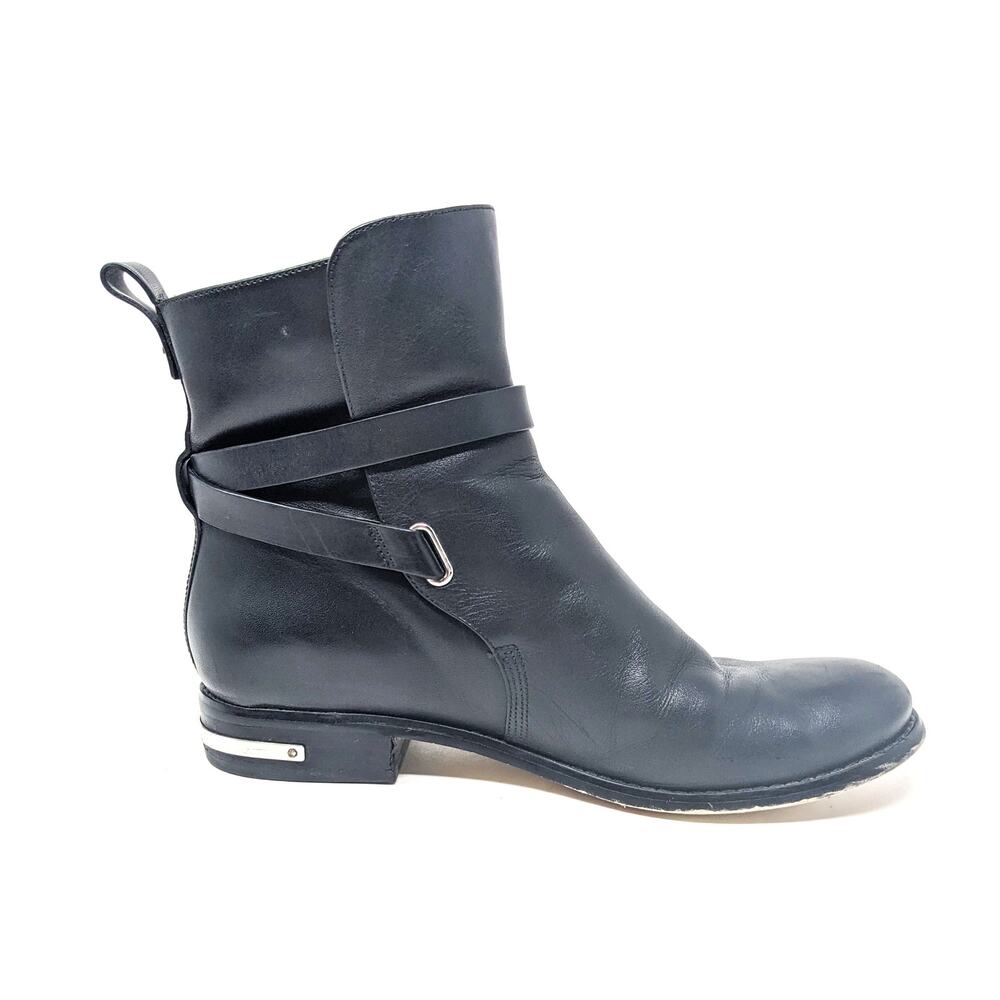 Michael Kors Shoes Womens 8 Leather Boots Black Buckle Ankle Booties Moto - Picture 4 of 9